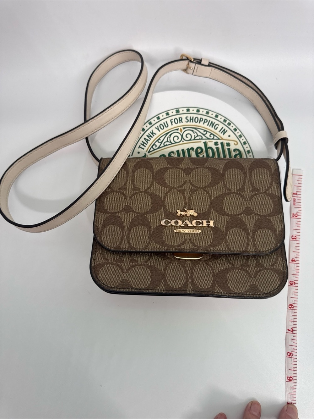 EUC Coach Brown Signature Canvas Crossbody with Cream Strap - Picture 11 of 16